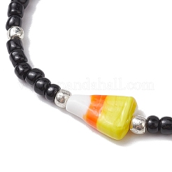 3Pcs 3 Styles Halloween Skull & Candy Corn Acrylic and Synthetic Magnesite Bracelet Sets&nbsp;BJEW-JB10525