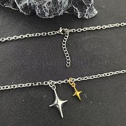 Duo Tone Alloy 2 Star Pendant Necklaces for Unisex&nbsp;WG0BC0F-01