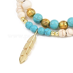 2Pcs 2 Styls Synthetic Magnesite & Turquoise Round Beads Stretch Bracelets&nbsp;BJEW-JB12399