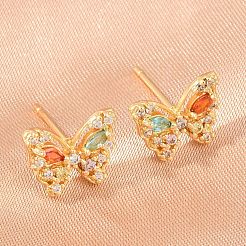 Brass Micro Pave Cubic Zirconia Stud Earrings for Women&nbsp;KK-A305-09G
