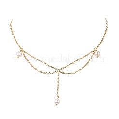 White Round Shell Pearl Pendant Brass Cable Chain Necklaces for Women&nbsp;NJEW-JN06349