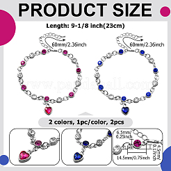 2Pcs 2 Colors Heart Alloy Rhinestone Charms Bracelets&nbsp;BJEW-HY0001-06