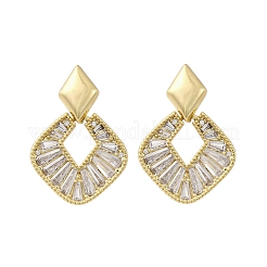 Rhombus Brass Micro Pave Clear Cubic Zirconia Dangle Stud Earrings&nbsp;EJEW-F373-02G
