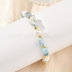 Natural Larimar Nuggets and Potato Freshwater Pearl Beaded Bracelets&nbsp;BJEW-JB14286