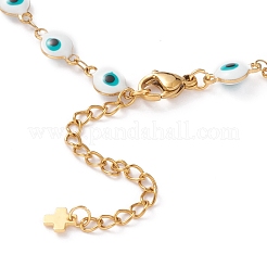 Evil Eye 304 Stainless Steel Enamel Link Chains Bracelets & Necklaces Jewelry Sets&nbsp;SJEW-JS01152
