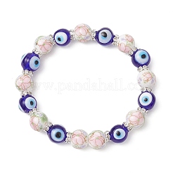 Handmade Flower Printed Porcelain Ceramic & Handmade Lampwork Evil Eye Beads Stretch Bracelets for Women&nbsp;BJEW-JB12105-03