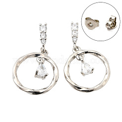Brass Micro Pave Clear Cubic Zirconia Dangle Stud Earrings&nbsp;EJEW-M103-05P