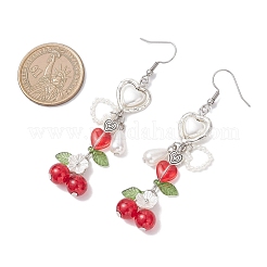 304 Stainless Steel Heart with Cherry Dangle Earrings&nbsp;EJEW-JE06682