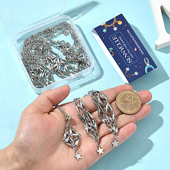 6Pcs 3 Styles Star Moon Stainless Steel Braided Chain Macrame Pouch Empty Stone Holder Pendant Necklace Making&nbsp;NJEW-SC0001-45