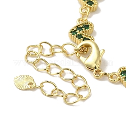Rack Plating Brass Micro Pave Cubic Zirconia Heart Link Chain Bracelets for Women&nbsp;BJEW-P323-09G-04