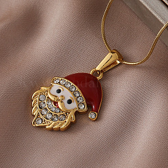 316 Surgical Stainless Steel & Glass Christmas Santa Claus Pendant Necklaces with Enamel for Women&nbsp;KI9452