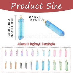 24Pcs 8 Styles Electroplated Natural Quartz Crystal Pendants&nbsp;PALLOY-YW00122