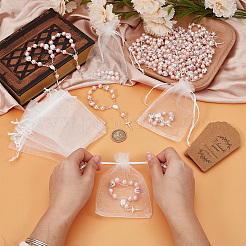 50Pcs Plastic Imitation Pearl and Porcelain Round Link Metal Virgin Cross Charm Rosary Bracelets&nbsp;BJEW-WA0001-07B