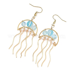 Ocean 304 Stainless Steel Wire Wrapped Synthetic Moonstone Jellyfish Dangle Earrings&nbsp;EJEW-JE07534-01