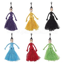 Halloween Cotton Threads Tassel & Synthetic Turquoise Skull Pendant Decorations&nbsp;HJEW-JM03757