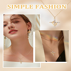 1Pc Brass Crystal Rhinestone Rotatable Crown Cross Pendant Cable Chain Necklaces for Women&nbsp;NJEW-LP0001-30