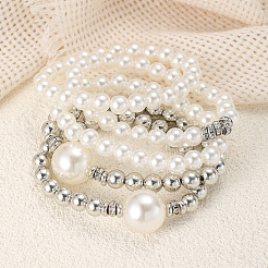 5Pcs 5 Styles Stylish CCB Plastic & Plastic Pearl & Rhinestone Beads Stretch Bracelets for Women&nbsp;WGF408F-01