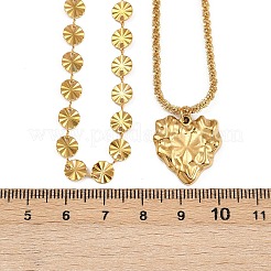 304 Stainless Steel Heart Pendant Flat Sequin Chain Double Layer Necklaces for Women&nbsp;LS-NJEW-F343-03G