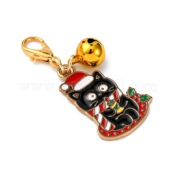 4Pcs Christmas Cat Alloy Enamel with Brass Bell Charms Pendant Decorations&nbsp;HJEW-JM04092