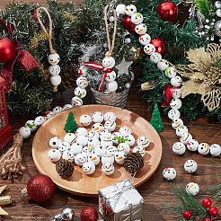 60Pcs 6 Styles Round Christmas Snowman Print Wood European Beads&nbsp;WOOD-PH0002-98