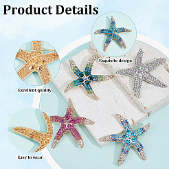 4Pcs 4 Colors Starfish Alloy Lapel Pin Brooches for Backpack Clothes&nbsp;JEWB-CY0001-08