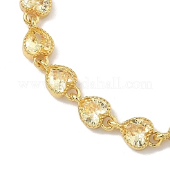 Heart Brass Pave Cubic Zirconia Link Chain Bracelets for Women&nbsp;BJEW-P385-07G-06