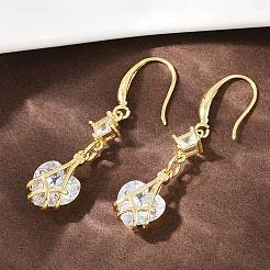 Brass Micro Pave Clear Cubic Zirconia Heart Dangle Earrings&nbsp;EJEW-C156-02G