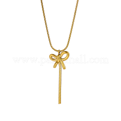 304 Stainless Steel Bowknot Pendant Necklaces&nbsp;NJEW-OY002-36G