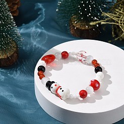 Natural Mixed Gemstone & Lampwork Stretch Bracelet&nbsp;BJEW-TA00259