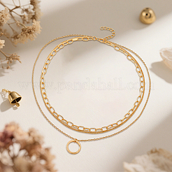 4Pcs 2 Colors Iron & Alloy 3 Layer Twisted Ring Pendant Necklaces for Women&nbsp;NJEW-HY0001-26