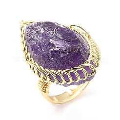 Natural Amethyst Horse Eye Wrapped Adjustable Ring&nbsp;G-D458-03G-07-RS