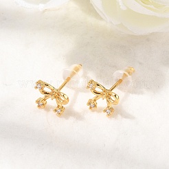 Brass Micro Pave Clear Cubic Zirconia Bowknot Stud Earrings&nbsp;EJEW-C158-14B-G