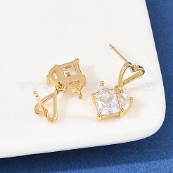 Brass Clear Cubic Zirconia Heart Dangle Stud Earrings&nbsp;EJEW-A156-04G