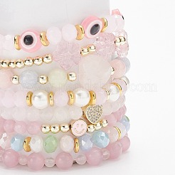 8Pcs 8 Style Mixed Gemstone & Shell Pearl & Cat Eye Stretch Bracelets Set&nbsp;BJEW-JB08782