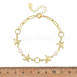Ocean 304 Stainless Steel Starfish Link Chain Bracelets with Natuarl Pearl for Women&nbsp;BJEW-JB14332