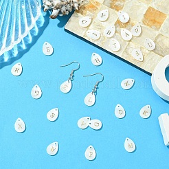 26Pcs 26 Styles Natural Shell Teardrop Charms with Golden Tone Metal Letter Slices&nbsp;SHEL-CJ0001-33
