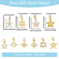 10Pcs 10 Styles Rack Plating Brass Micro Pave Clear Cubic Zirconia Pendants&nbsp;KK-SC0007-90