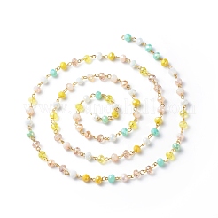 Handmade Electroplate Glass Faceted Rondelle Beaded Chains&nbsp;AJEW-JB01137-06