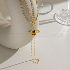 304 Stainless Steel Enamel Yellow Bee Double Layer Hand Chain Ring Bracelets for Women&nbsp;PB5833