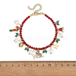 Alloy Enamel Christmas Hat Holly Leaves Charm K9 Glass Faceted Bicone Beaded Bracelets&nbsp;BJEW-TA00764