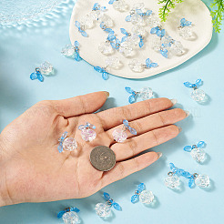 30Pcs Transparent Glass Flower Pendants with Deep Sky Blue Acrylic Leaf&nbsp;PALLOY-TAC0241