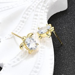 Brass Micro Pave Clear Cubic Zirconia Stud Earrings&nbsp;EJEW-H157-03G-01