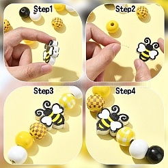 Bees Themed Printed Wood Beads Sets&nbsp;WOOD-YW0001-21
