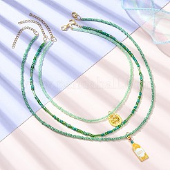 3Pcs 3 Style Alloy Enamel Pendant Necklaces Set with Glass Seed Beaded Chains&nbsp;NJEW-JN04456