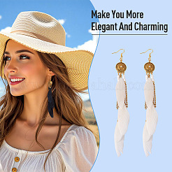 2 Pairs 2 Colors Feather Tassel Dangle Earrings&nbsp;EJEW-TA0001-77