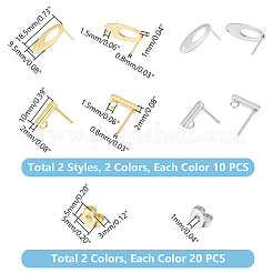 40Pcs 4 Style Rectangle & Oval 304 Stainless Steel Stud Earring Findings&nbsp;STAS-UN0054-35