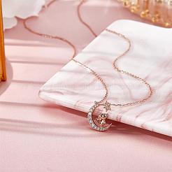Chinese Zodiac Necklace Mouse Necklace 925 Sterling Silver Rose Gold Rat on the Moon Pendant Charm Necklace Zircon Moon and Star Necklace Cute Animal Jewelry Gifts for Women&nbsp;JN1090A