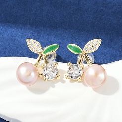 Cherry Brass Clear Cubic Zirconia Stud Earrings&nbsp;KK-D301-13G