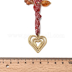 304 Stainless Steel Heart & Glass Leaf Flower Pendant Printed Polyester Cord Necklaces for Women&nbsp;NJEW-A063-07G