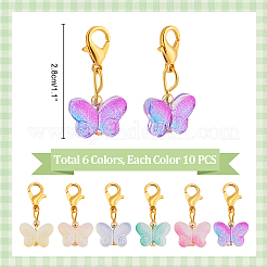 60Pcs 6 Colors Butterfly Glass Pendant Decorations&nbsp;HJEW-PH01944